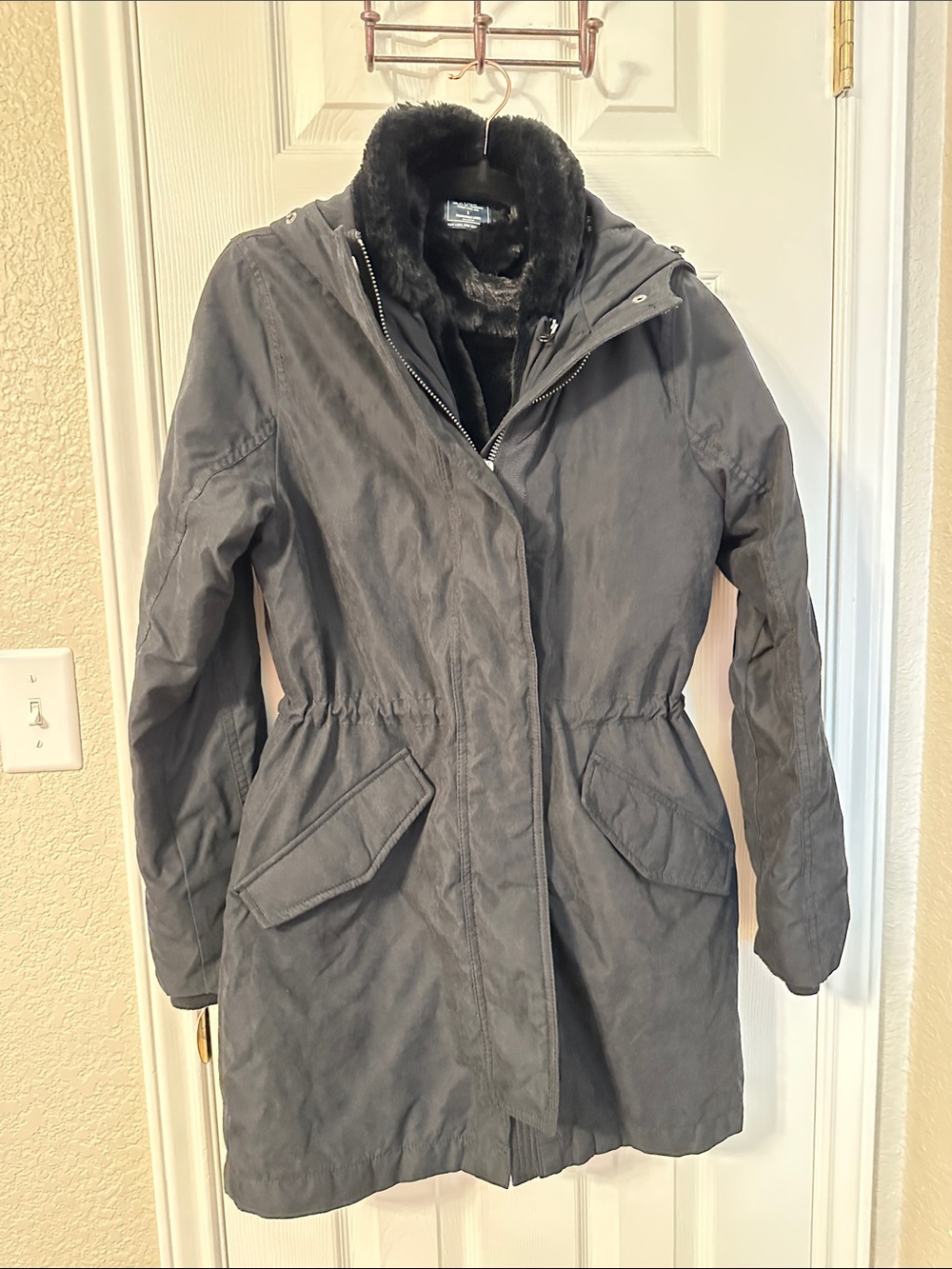 Abercrombie & Fitch Women's Hooded Faux Fur-Trim Coat in Black